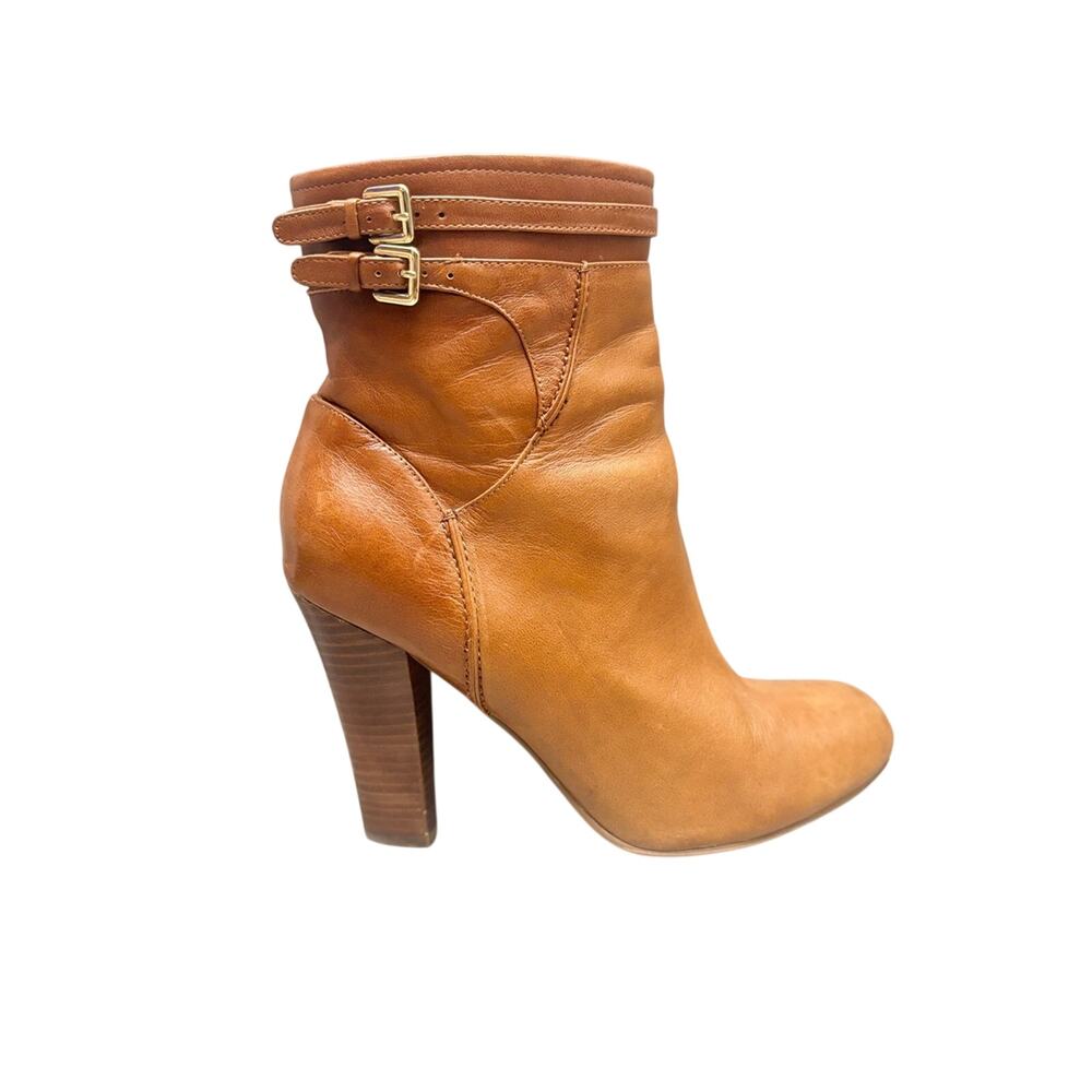 Audrey Brooke Brown Leather Gold Buckle Heeled Boots 9.5M